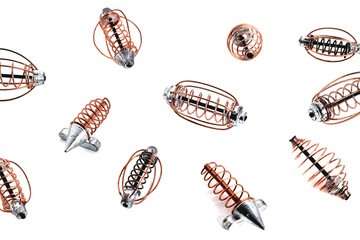 spiral cone feeders for fishing on a white background, isolate