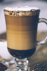 SPICE DIRTY CHAI LATTE. Masala chai and espresso. Autumn or winter warm spice coffee drink