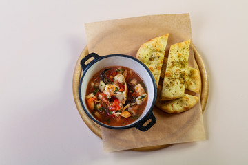 Seafood suop with bread