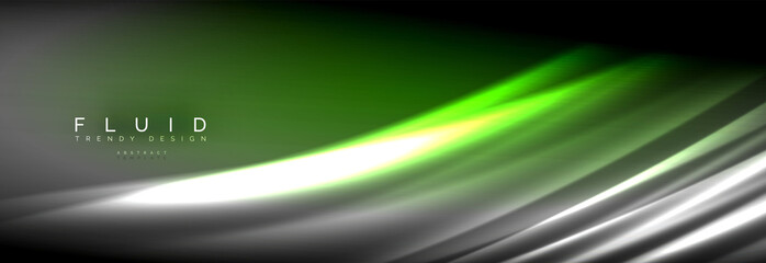 Neon glowing fluid wave lines, magic energy space light concept, abstract background wallpaper design