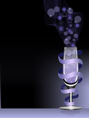 Wineglass covered by ribbon. Holiday background with glitter. Vector illustration.