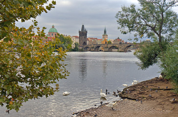 View of Charles Bridge and River in Prague