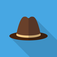 Classic hat flat icon isolated on blue background. Simple hat sign symbol in flat style. Vector illustration for web and mobile design.