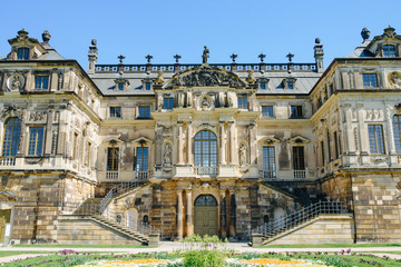 Dresden - 18 MAY 2017 - Baroque palace of Palaisteich in Grosser Garten park in Dresden, Germany.