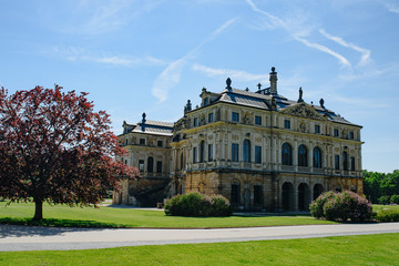 Fototapeta premium Dresden - 18 MAY 2017 - Baroque palace of Palaisteich in Grosser Garten park in Dresden, Germany.