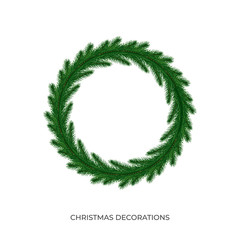 Christmas wreath. Xmas and New Year realistic decoration. Fir tree design isolated