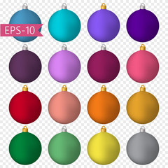 Big Set of colored Christmas balls. New Year. Celebration. Winter. Beautiful vector illustration. Transparent background. Perfect for your design project.