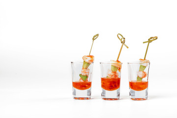 Catering.Glasses with shrimp snacks