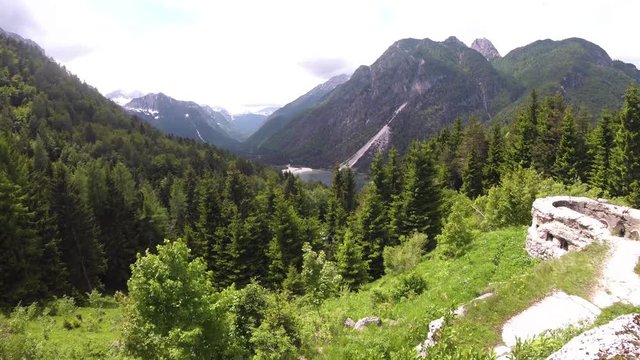 Predil Lake panoramic time lapse over valley
