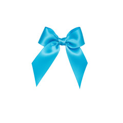 Blue bow tied using silk ribbon, cut out top view