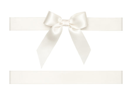 White bow tied using silk ribbon, cut out top view