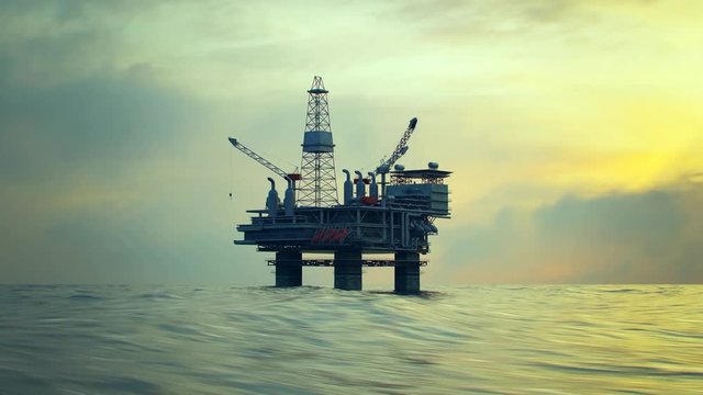 Loop of Oil Rig Drilling Platform Ocean Sunset. Loop 2 of 2.