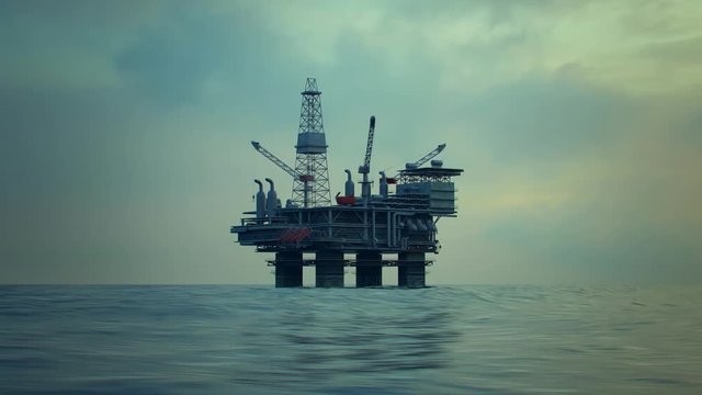 Loop of Oil Rig Drilling Platform Ocean Sunset. Loop 1 of 2.