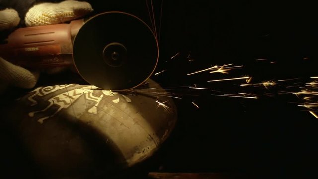 Cutting A Metal Disc On The Side