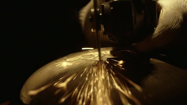 Cutting Metal Disc In Front View Close Up