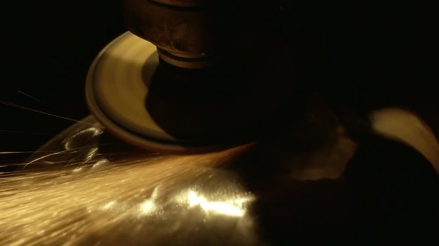 Grinding A Metal Workpiece Into A Slow Mo Extreme Close Up