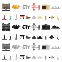 Sights of different countries cartoon icons in set collection for design. Famous building vector symbol stock web illustration.