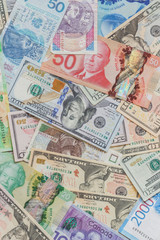 Background from different currency, top view