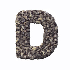 Gravel letter D - Capital 3d crushed rock font - nature, environment, building materials or real estate concept