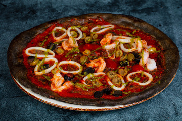 Pizza with seafood