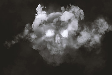 Skull and fog Illustration on a dark background.