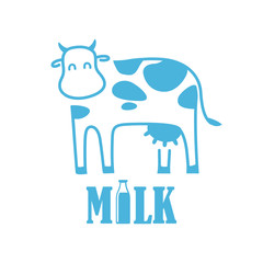 Cow and milk. Vector illustration