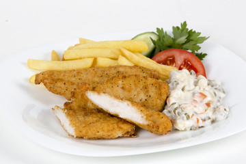 fried chickend with fried potatoes 