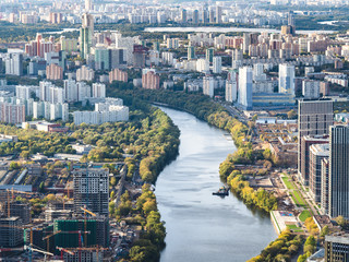Obraz premium aerial view of Moskva river on west of Moscow
