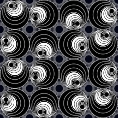 Black and white monochrome background with circle elements, elegant timeless simple geometric seamless patterns, vector illustration