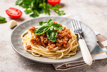 Pasta Bolognese. Spaghetti with meat sauce 