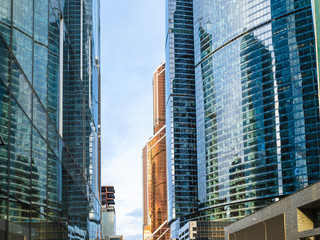 glass facades of skyscrapers in Moscow city