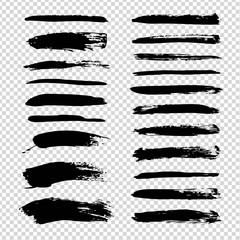 Textured abstract black smears set isolated on imitation transparent background