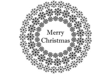 Postal de navidad de copos de nieve en un fondo blanco.