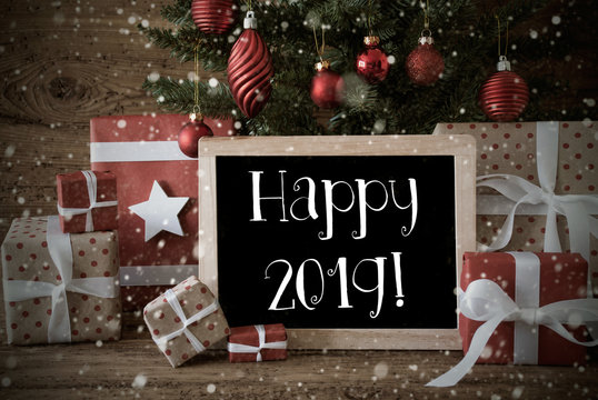 Nostalgic Christmas Tree With Text Happy 2019, Snowflakes