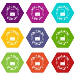 Quality bags icons 9 set coloful isolated on white for web