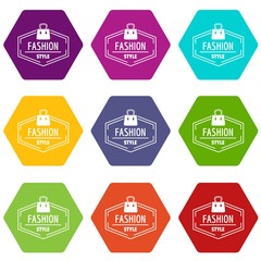 Fashion style bag icons 9 set coloful isolated on white for web