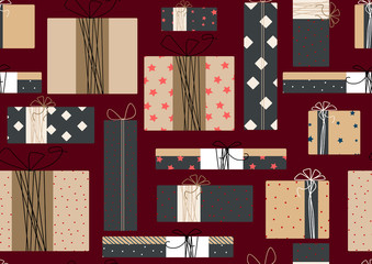 Gift boxes seamless pattern vector illustration in cute modern style.