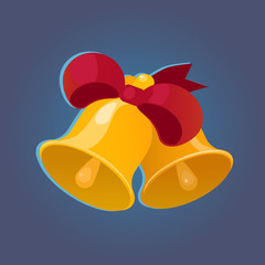 Two golden bells with red ribbon vector illustration