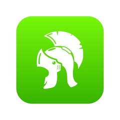 Roman helmet icon green vector isolated on white background
