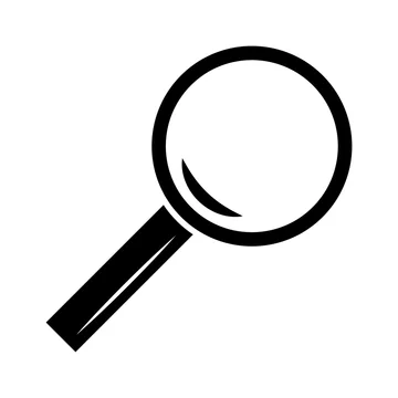 Simple small magnifying glass icon. Black, flat icon. Isolated on white  Stock Vector