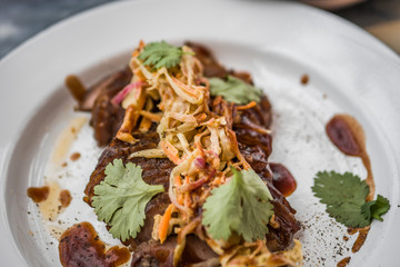 Vkusnoe, delicious hot dish of meat with vegetables and spices