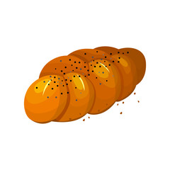 White bread, plait icon, vector illustration isolated on a white background. Bakery product in cartoon style.