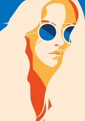 Photo sur Plexiglas Pour elle Illustration d& 39 une femme aux cheveux longs portant des lunettes de soleil
