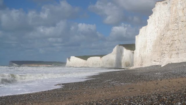 Low view of the rocky beach and Seven Sisters at Birling Gap, Sussex