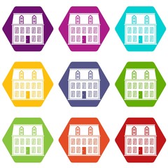 house icons 9 set coloful isolated on white for web