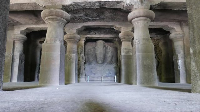 Mumbai, India:footage of Elephanta cave interior, on Elephanta island near Mumbai. This is one of the UNESCO World heritage Site.