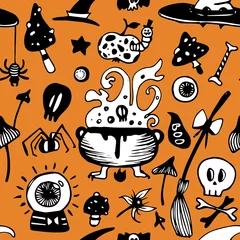 Meubelstickers Halloween seamless vector background with witch elements. Seamless pattern. © tigresa_real