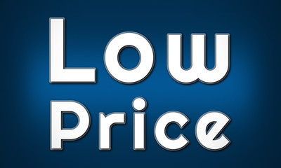 Low Price - clear white text written on blue background