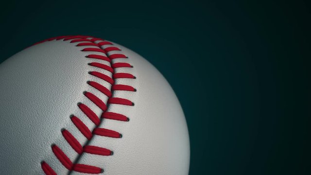 Animation of slow rotation ball for baseball game. View of close-up with realistic texture and light. Animation of seamless loop.