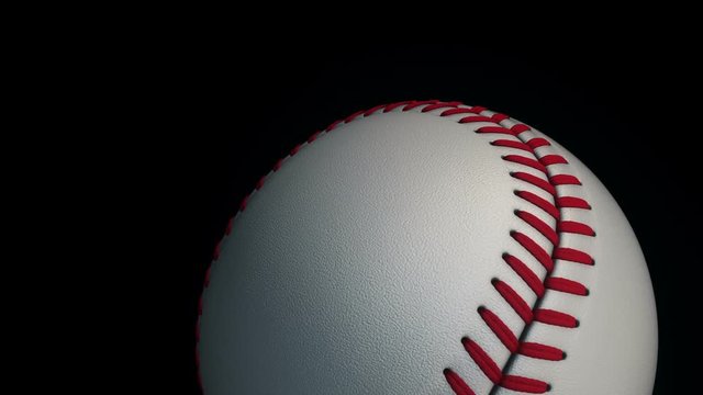 Animation of slow rotation ball for baseball game. View of close-up with realistic texture and light. Animation of seamless loop.